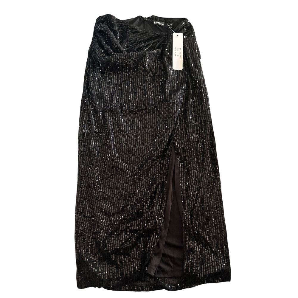 INA Sequin Wrap Skirt Maxi Slit Black Sexy Holiday Medium NEW WITH TAGS